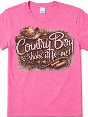 Country Boy Western Graphic T Shirt Trendy Boutique Style Tee Womens Pink